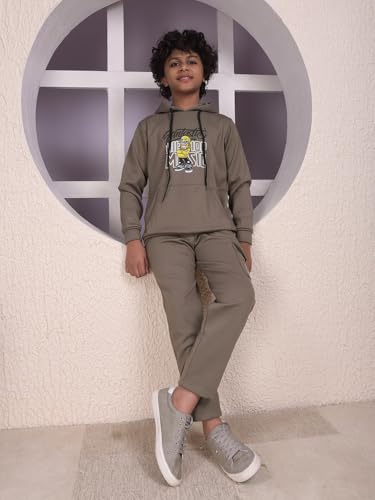 Crimsoune Club Boy's Olive Graphic Print Hooded Neck Sweatshirt (13-14Y)