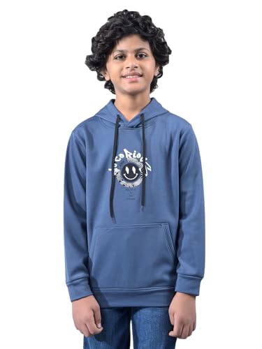 Crimsoune Club Boy's Blue Embellished Hooded Neck Sweatshirt (13-14Y)