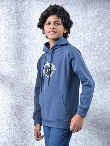 Crimsoune Club Boy's Blue Embellished Hooded Neck Sweatshirt (13-14Y)