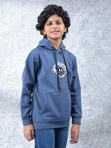 Crimsoune Club Boy's Blue Embellished Hooded Neck Sweatshirt (13-14Y)