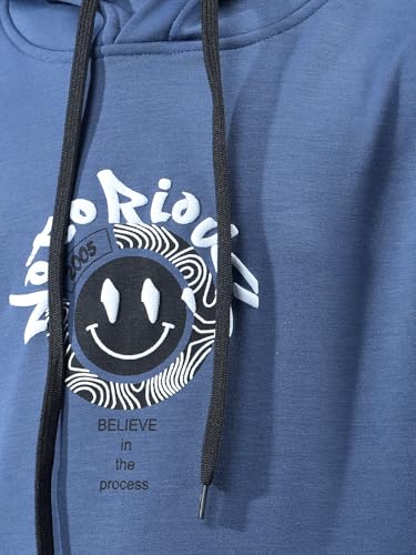 Crimsoune Club Boy's Blue Embellished Hooded Neck Sweatshirt (13-14Y)