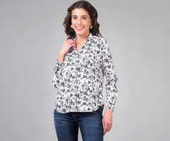 Crimsoune Club Women's White Floral Print Shirt