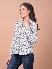 Crimsoune Club Women's White Floral Print Shirt
