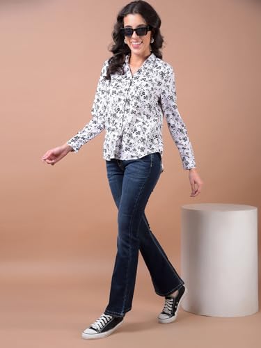 Crimsoune Club Women's White Floral Print Shirt