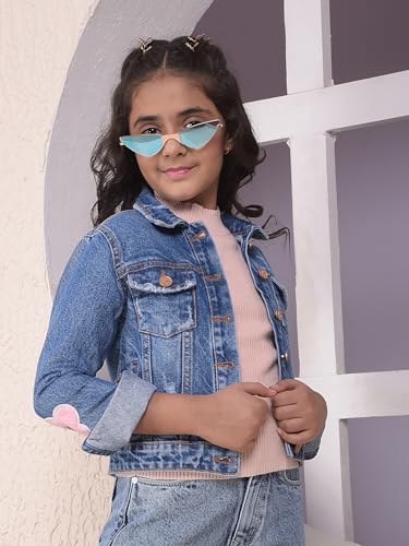 Crimsoune Club Girl's Blue 100% Cotton Cropped Denim Jacket (5-6Y)