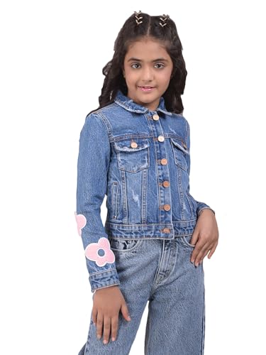 Crimsoune Club Girl's Blue 100% Cotton Cropped Denim Jacket (5-6Y)