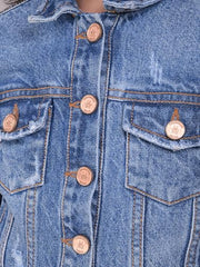 Crimsoune Club Girl's Blue 100% Cotton Cropped Denim Jacket (5-6Y)