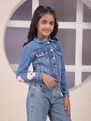 Crimsoune Club Girl's Blue 100% Cotton Cropped Denim Jacket (5-6Y)