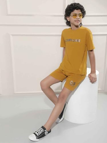 Crimsoune Club Boy's Mustard Typographic Print Shorts (9-10Y)