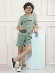 Crimsoune Club Boy's Green Typographic Print Shorts (11-12Y)