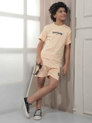 Crimsoune Club Boy's Peach Graphic Print Shorts (5-6Y)
