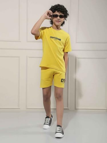 Crimsoune Club Boy's Yellow Typographic Print Shorts (7-8Y)