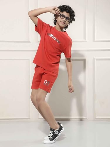 Crimsoune Club Boy's Red Typographic Print Shorts (7-8Y)