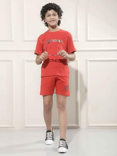 Crimsoune Club Boy's Red Typographic Print Shorts (7-8Y)