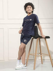 Crimsoune Club Boy's Navy Blue Typographic Print Shorts (13-14Y)