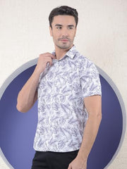 Crimsoune Club men's purple printed 100% cotton casual shirt with long sleeves and button-up front, displayed on a hanger.