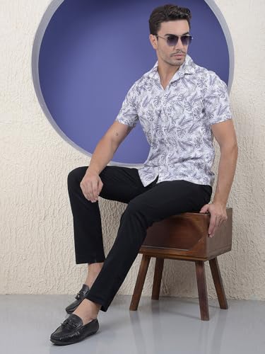 Crimsoune Club men's printed purple casual shirt in 100% cotton with long sleeves and button front, ideal for casual wear.