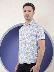Crimsoune Club men's printed green casual shirt in 100% cotton with long sleeves, styled for a relaxed look.