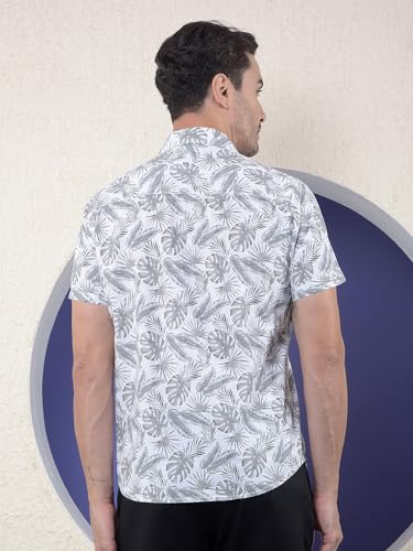 Crimsoune Club men's printed green casual cotton shirt with long sleeves and button-down front, suitable for casual wear.