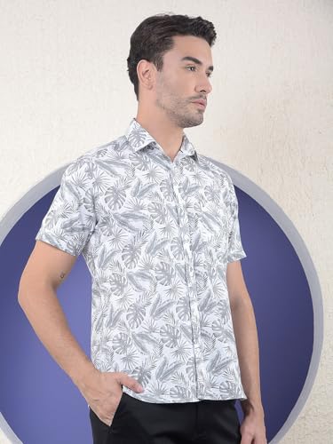 Crimsoune Club men's green printed cotton casual long-sleeve shirt, lightweight and comfortable for everyday wear.