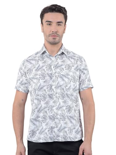 Crimsoune Club men's printed green casual cotton shirt with long sleeves and button-up front.