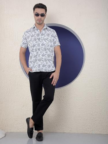Crimsoune Club men's green printed 100% cotton casual shirt with long sleeves, suitable for everyday wear.