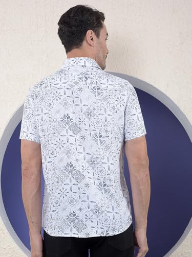 Crimsoune Club men's grey floral print cotton casual shirt with long sleeves and button-up front, suitable for everyday wear.