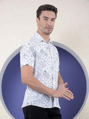 Crimsoune Club men's grey floral print cotton casual shirt with long sleeves and button-down collar, perfect for casual wear.
