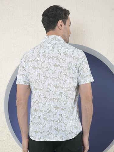 Crimsoune Club men's grey floral print casual long-sleeve shirt with a collar, displayed flat on a white background.