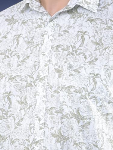 Crimsoune Club men's grey floral print casual shirt with long sleeves, displayed on a hanger.