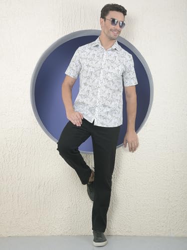 Men's grey floral print casual shirt by Crimsoune Club, long sleeve design, stylish and comfortable for everyday wear.