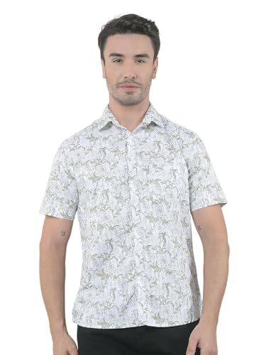 Crimsoune Club men's grey floral print casual shirt with long sleeves, showcasing a stylish floral design on soft fabric.