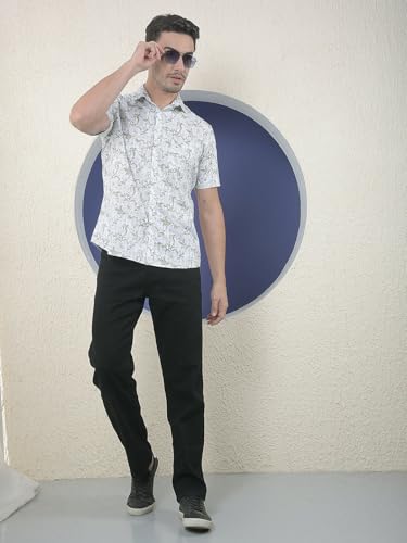 Crimsoune Club men's grey floral print casual shirt with long sleeves, featuring a classic collar and button-down front.
