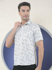 Crimsoune Club men's grey floral print casual shirt with long sleeves, featuring a stylish floral pattern.