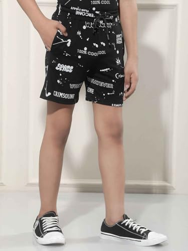 Crimsoune Club Boy's Black Typographic Print Shorts (7-8Y)