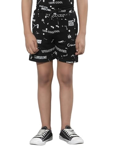 Crimsoune Club Boy's Black Typographic Print Shorts (7-8Y)