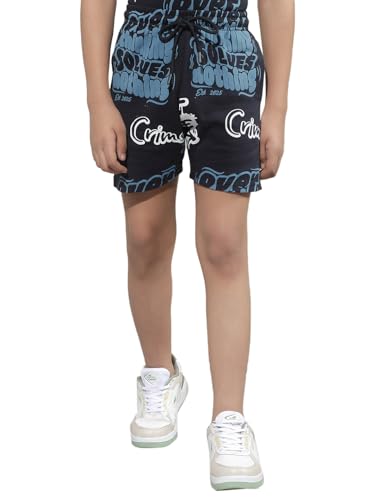 Crimsoune Club Boy's Navy Blue Typographic Print Shorts (15-16Y)
