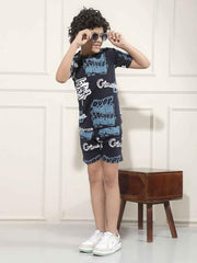 Crimsoune Club Boy's Navy Blue Typographic Print Shorts (15-16Y)