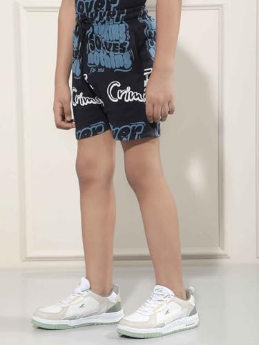 Crimsoune Club Boy's Navy Blue Typographic Print Shorts (15-16Y)
