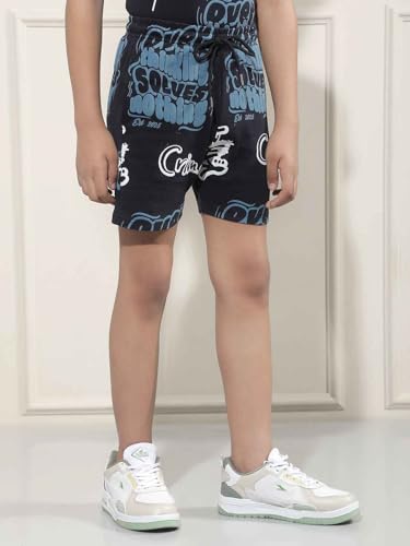 Crimsoune Club Boy's Navy Blue Typographic Print Shorts (15-16Y)