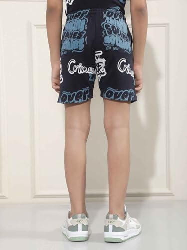 Crimsoune Club Boy's Navy Blue Typographic Print Shorts (15-16Y)