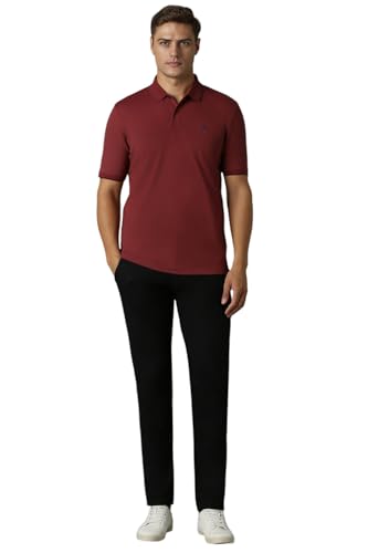 Louis Philippe Men Maroon Solid Polo Neck T-Shirt