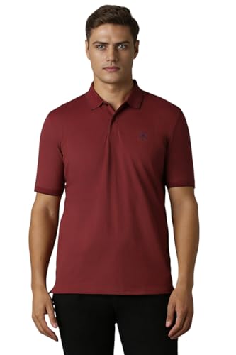 Louis Philippe Men Maroon Solid Polo Neck T-Shirt