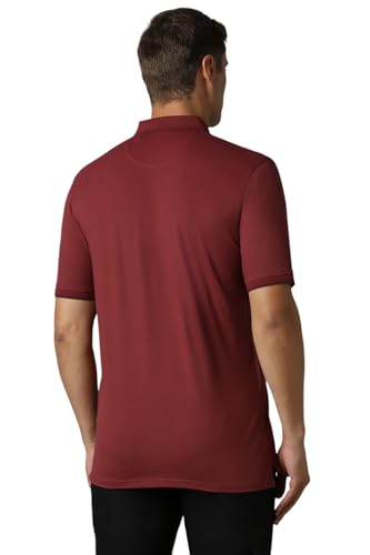 Louis Philippe Men Maroon Solid Polo Neck T-Shirt