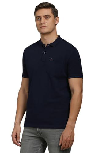 Louis Philippe Men Navy Solid Polo Neck T-Shirt