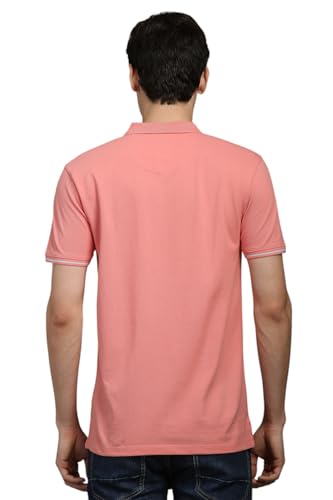 Louis Philippe Men Pink Solid Polo Neck T-Shirt