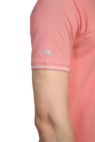 Louis Philippe Men Pink Solid Polo Neck T-Shirt