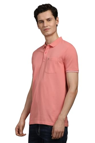 Louis Philippe Men Pink Solid Polo Neck T-Shirt