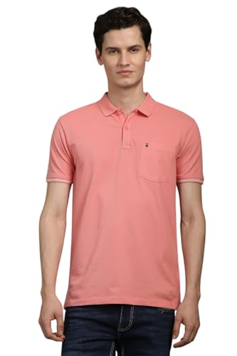 Louis Philippe Men Pink Solid Polo Neck T-Shirt
