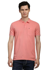 Louis Philippe Men Pink Solid Polo Neck T-Shirt
